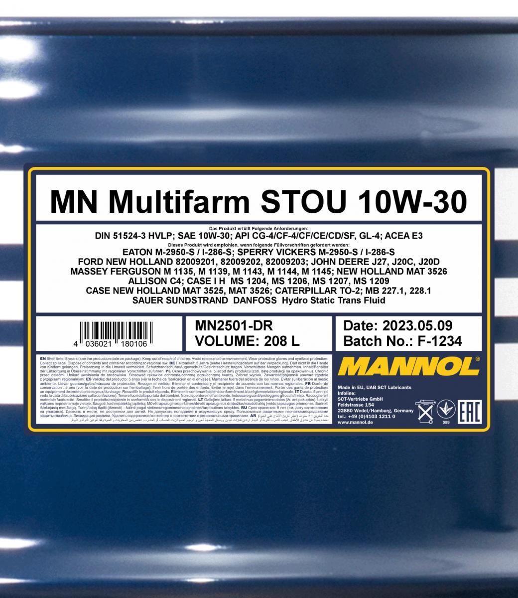 MANNOL Multifarm STOU 10W-30 API GL-4 208l