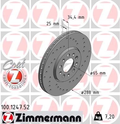 ZIMMERMANN SPORT COAT Z 100.1247.52 Disco  freno Spessore disco freno: 25mm, Cerchione: 5-fori, Ø: 288mm, Ø: 288mm