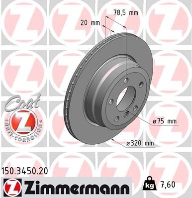 ZIMMERMANN COAT Z 150.3450.20 Disco  freno Spessore disco freno: 20mm, Cerchione: 5-fori, Ø: 320mm, Ø: 320mm