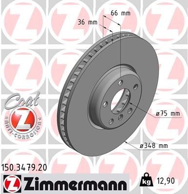 ZIMMERMANN COAT Z 150.3479.20 Disco freno Spessore disco freno: 36mm, Cerchione: 5-fori, Ø: 348mm, Ø: 348mm