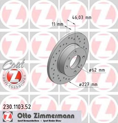 ZIMMERMANN SPORT COAT Z 230.1103.52 Disco  freno Ø: 227mm, Ø: 227mm