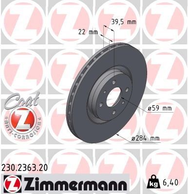 ZIMMERMANN COAT Z 230.2363.20 Disco  freno Spessore disco freno: 22mm, Cerchione: 4-fori, Ø: 284mm, Ø: 284mm