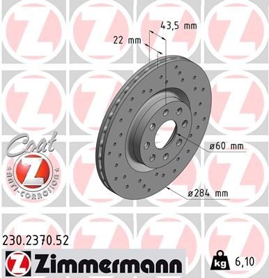 ZIMMERMANN SPORT COAT Z 230.2370.52 Disco  freno Spessore disco freno: 22mm, Cerchione: 4-fori, Ø: 284mm, Ø: 284mm