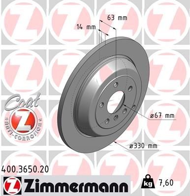 ZIMMERMANN COAT Z 400.3650.20 Disco freno Spessore disco freno: 14mm, Cerchione: 5-fori, Ø: 330mm, Ø: 330mm