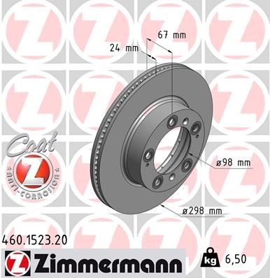 ZIMMERMANN COAT Z 460.1523.20 Disco  freno Spessore disco freno: 24mm, Cerchione: 5-fori, Ø: 298mm, Ø: 298mm