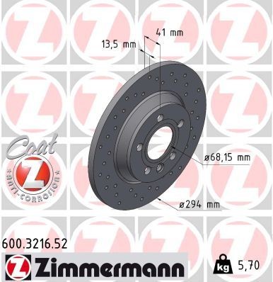 ZIMMERMANN SPORT COAT Z 600.3216.52 Disco  freno Spessore disco freno: 14mm, Cerchione: 5-fori, Ø: 294mm, Ø: 294mm