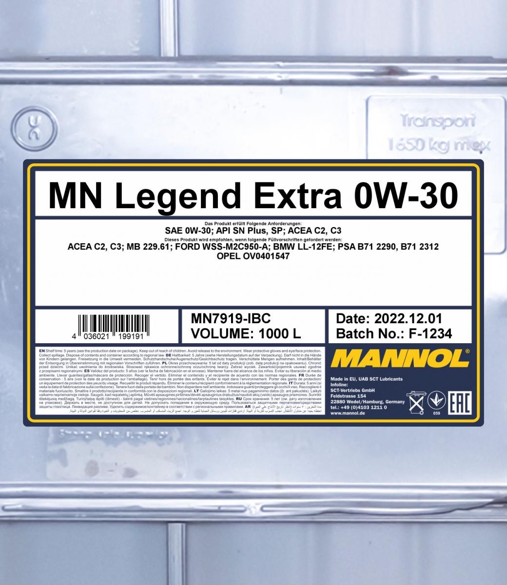MANNOL LEGEND EXTRA 0W-30 API SN 1000l
