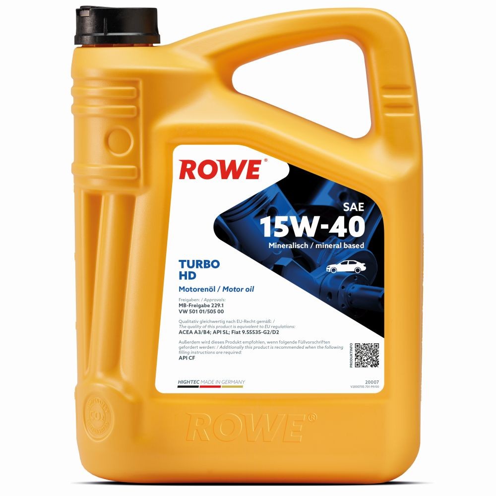 Rowe Hightec, Turbo Hd 20007-0050-99 Engine Oil 15W-40, Capacity: 5L, Mineral Oil Buy Cheap Online