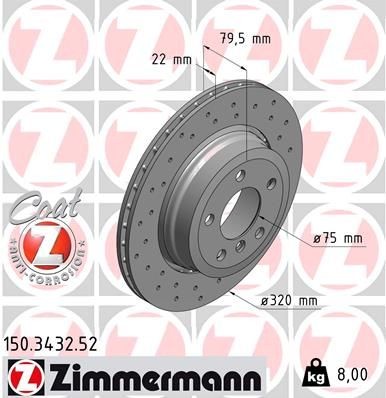 ZIMMERMANN SPORT COAT Z 150.3432.52 Bremsscheibe Bremsscheibendicke: 22mm, Felge: 5-loch, Ø: 320mm, Ø: 320mm