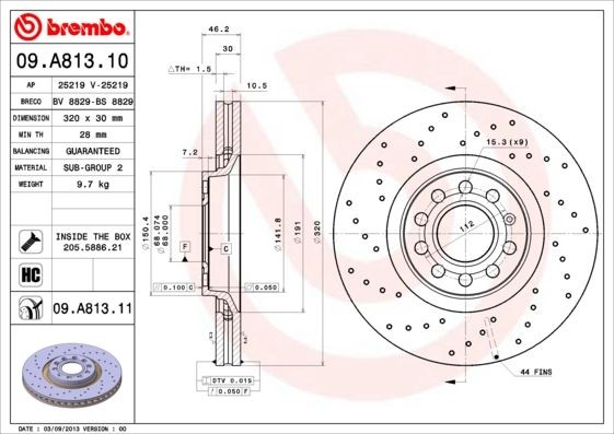 BREMBO COATED DISC LINE 09.A813.11 Bremsscheibe Bremsscheibendicke: 30mm, Lochanzahl: 5, Ø: 320mm, Ø: 320mm