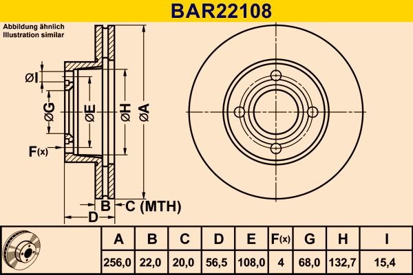 Barum  BAR22108 Bremsscheibe Bremsscheibendicke: 22,0mm, Lochanzahl: 4, Ø: 256,0mm, Ø: 256,0mm
