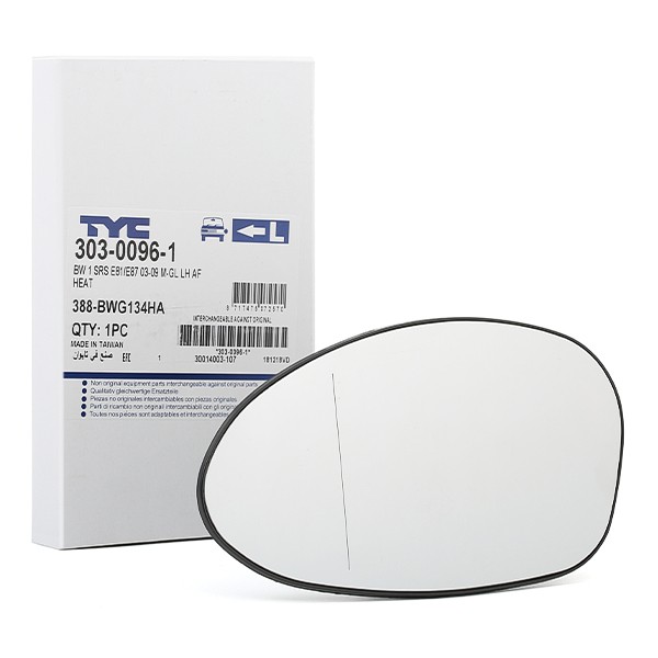 TYC Miroir De Rétroviseur 303-0096-1 Glace Retroviseur,Verre De Rétroviseur BMW,3 E90,1 E87,3 Tourin