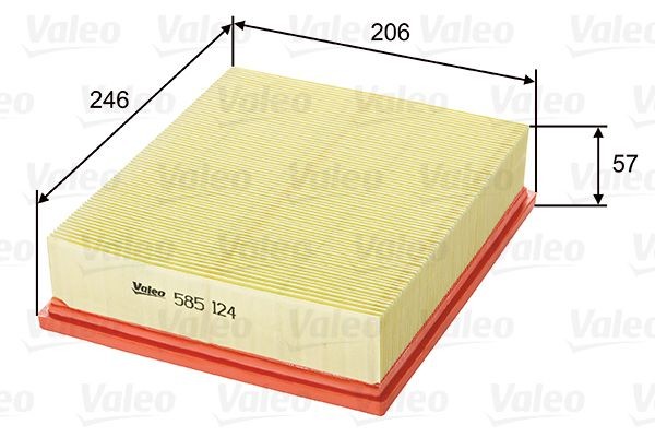 VALEO 585124 Filtro aria Lunghezza: 246mm, Largh.: 206mm, Alt.: 58mm