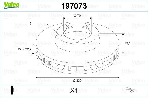 VALEO 197073 Disco freno Spessore disco freno: 24mm, Cerchione: 5-fori, Ø: 330mm, Ø: 330mm