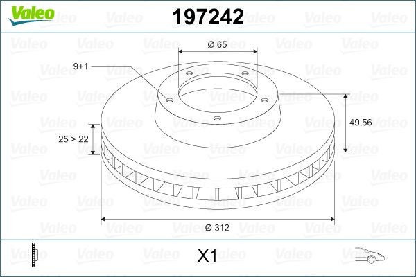 VALEO 197242 Disco freno Spessore disco freno: 25mm, Cerchione: 5-fori, Ø: 312mm, Ø: 312mm