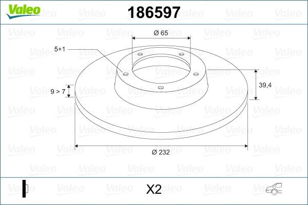 VALEO 186597 Disco de travão Espessura do disco de travão: 9mm, Jante: 5furos, Ø: 231,8mm, Ø: 231,8mm