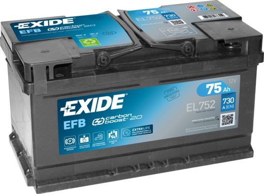 motor rulletrappe taktik EXIDE Start-Stop EL752 Starterbatteri 12V 75Ah 730A B13 LB4 EFB-batteri  EFB75SS, 575500073 ❱❱❱ pris og erfaring