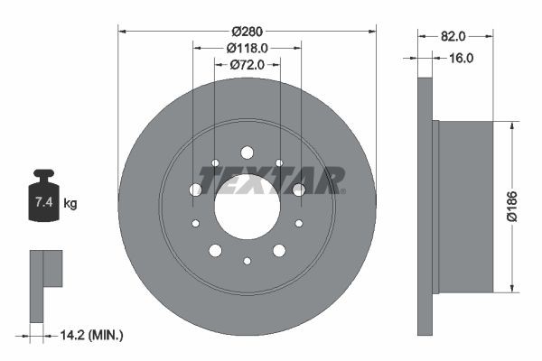 TEXTAR  92116100 Disco  freno Spessore disco freno: 16mm, Ø: 280mm, Ø: 280mm