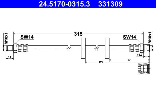ATE  24.5170-0315.3 Bremsschlauch Länge: 315 mm, Innengewinde: M10x1mm, Außengewinde: M10x1mm