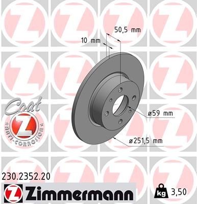 ZIMMERMANN COAT Z 230.2352.20 Bremsscheibe Bremsscheibendicke: 10mm, Felge: 4-loch, Ø: 251mm, Ø: 251mm