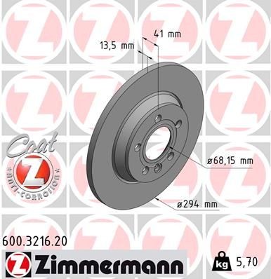ZIMMERMANN COAT Z 600.3216.20 Disco  freno Spessore disco freno: 14mm, Cerchione: 5-fori, Ø: 294mm, Ø: 294mm