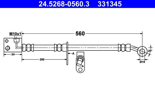 ATE  24.5268-0560.3 Bremsschlauch Länge: 560 mm, Innengewinde: M10x1mm