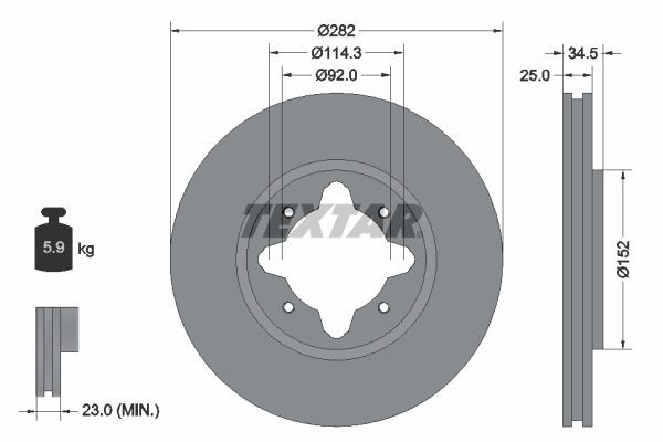 TEXTAR  92078100 Disco  freno Spessore disco freno: 25mm, Ø: 282mm, Ø: 282mm