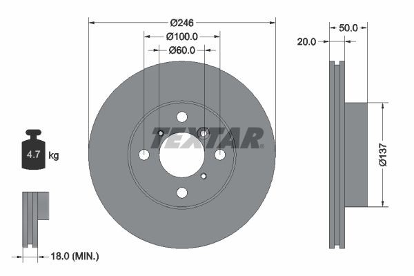 TEXTAR  92104500 Disco  freno Spessore disco freno: 20mm, Ø: 246mm, Ø: 246mm