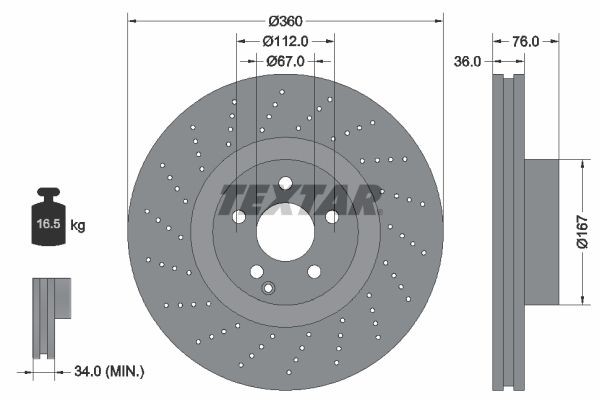 TEXTAR  92124200 Disco  freno Spessore disco freno: 36mm, Ø: 360mm, Ø: 360mm
