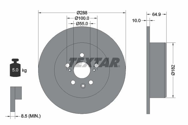 TEXTAR  92135900 Disco de freno Espesor disco freno: 10mm, Ø: 288mm, Ø: 288mm
