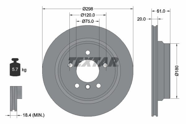 TEXTAR PRO+ 92075105 Disco freno Spessore disco freno: 20mm, Ø: 298mm, Ø: 298mm