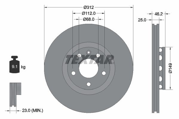 TEXTAR PRO+ 92106105 Disco freno Spessore disco freno: 25mm, Ø: 312mm, Ø: 312mm
