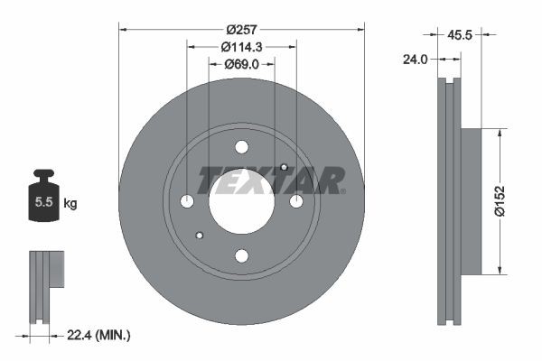 TEXTAR  92130800 Disco  freno Spessore disco freno: 24mm, Ø: 257mm, Ø: 257mm
