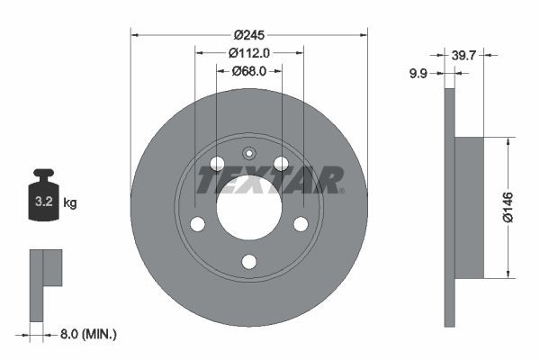 TEXTAR PRO 92106203 Disco freno Spessore disco freno: 9,9mm, Ø: 245mm, Ø: 245mm