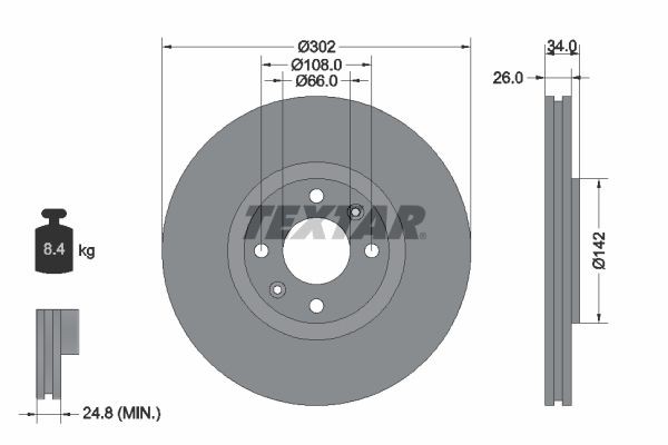 TEXTAR PRO 92133203 Disco freno Spessore disco freno: 26mm, Ø: 302mm, Ø: 302mm
