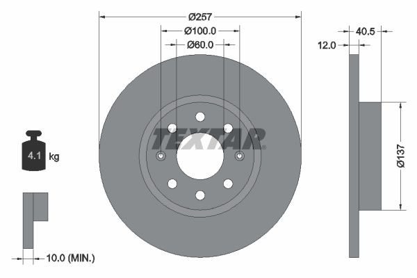 TEXTAR PRO 92164603 Disco  freno Spessore disco freno: 12mm, Ø: 257mm, Ø: 257mm