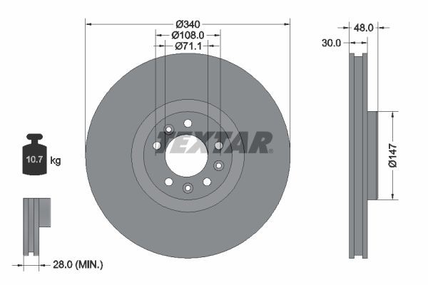 TEXTAR PRO 92256003 Disco  freno Spessore disco freno: 30mm, Ø: 340mm, Ø: 340mm