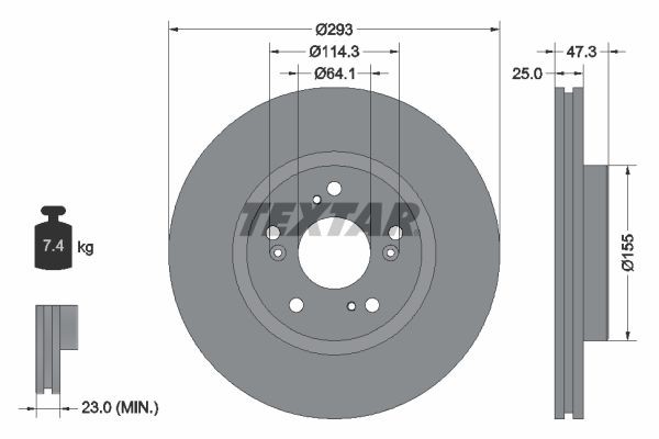 TEXTAR PRO 92257303 Disco  freno Spessore disco freno: 25mm, Ø: 293mm, Ø: 293mm