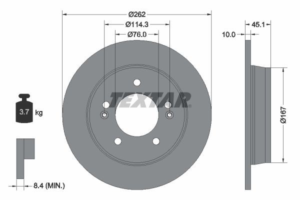 TEXTAR PRO 92240003 Disco  freno Spessore disco freno: 10mm, Ø: 262mm, Ø: 262mm
