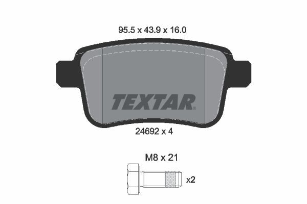 TEXTAR  2469204 Bremsbelagsatz Breite: 95,5mm, Höhe: 43,9mm, Dicke/Stärke: 16mm