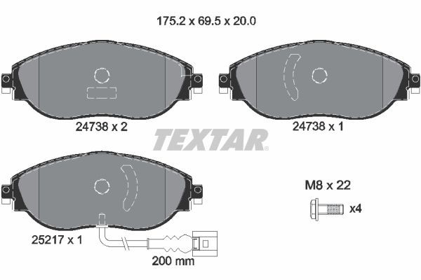 TEXTAR  2473801 Bremsbelagsatz Breite: 175,2mm, Höhe: 69,5mm, Dicke/Stärke: 20mm