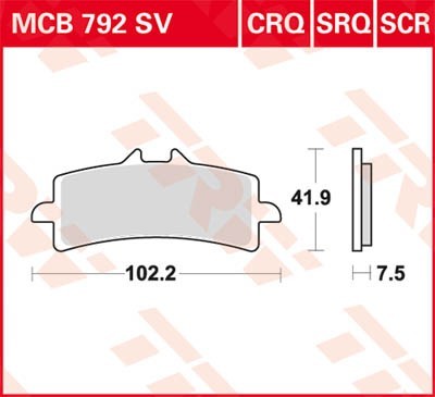 TRW Sinter Carbon Racing MCB792SCR Bremsbelagsatz Breite: 102,2mm, Höhe: 41,9mm, Dicke/Stärke: 8,1mm