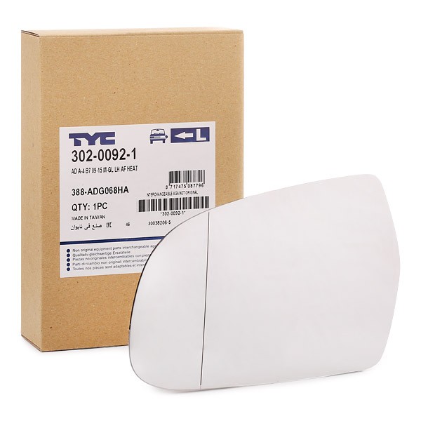 TYC Miroir De Rétroviseur 302-0092-1 Glace Retroviseur,Verre De Rétroviseur AUDI,A3 8P1,A3 Sportback