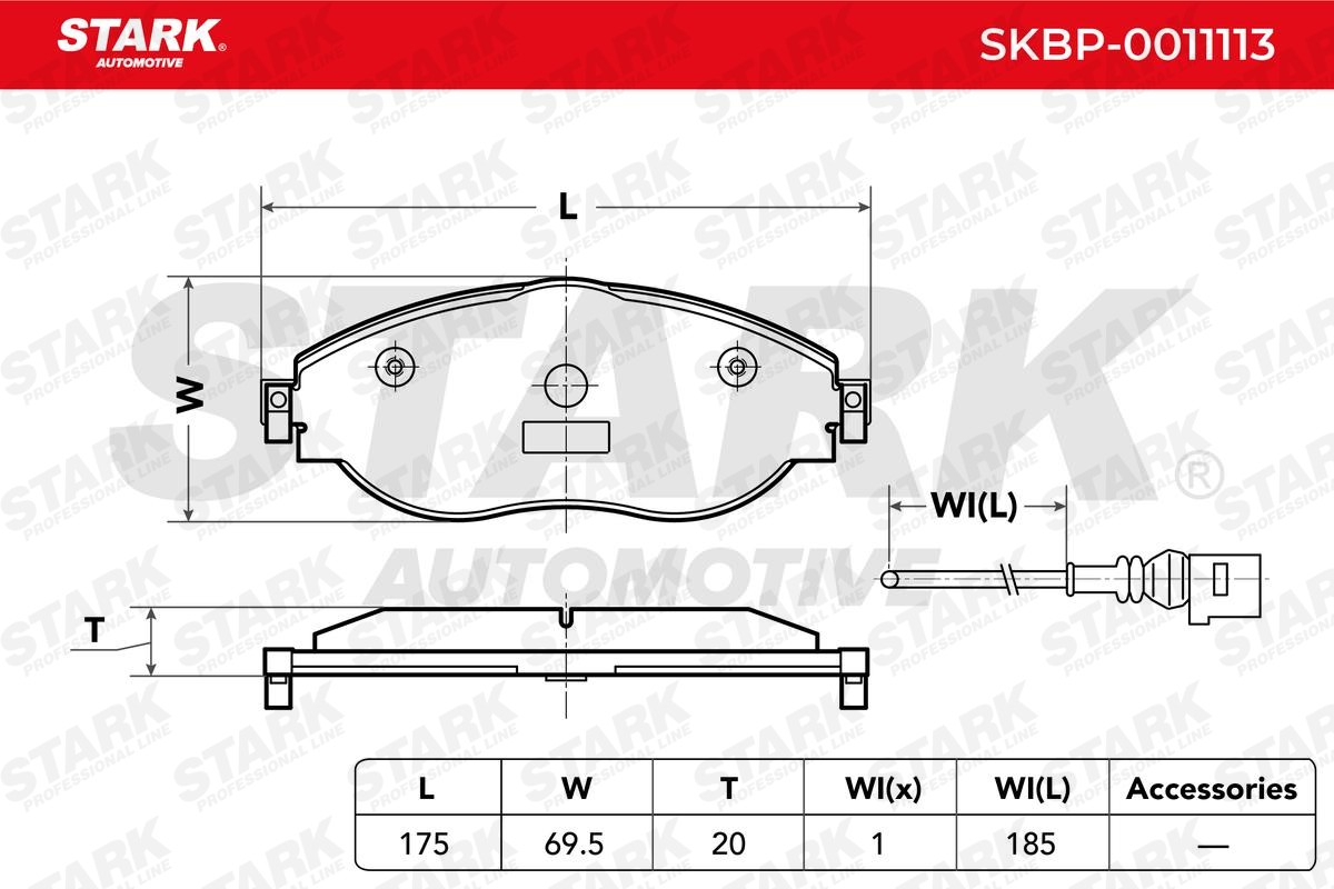 STARK SKBP-0011113 Bremsbeläge Breite 1: 175mm, Höhe 1: 69,5mm, Dicke/Stärke: 20mm