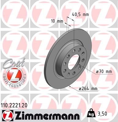 ZIMMERMANN COAT Z 110.2221.20 Disco  freno Spessore disco freno: 10mm, Cerchione: 5-fori, Ø: 264mm, Ø: 264mm