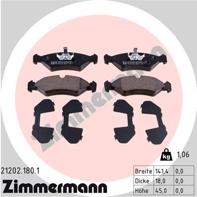ZIMMERMANN  21202.180.1 Bremsbelagsatz Breite: 141mm, Höhe: 45mm, Dicke/Stärke: 18mm