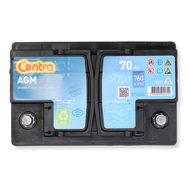CK700 CENTRA Start-Stop Batterie 12V 70Ah 760A B13 L3 AGM-Batterie