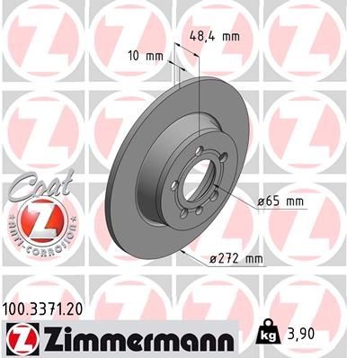 ZIMMERMANN COAT Z 100.3371.20 Disco  freno Spessore disco freno: 10mm, Cerchione: 5-fori, Ø: 272mm, Ø: 272mm