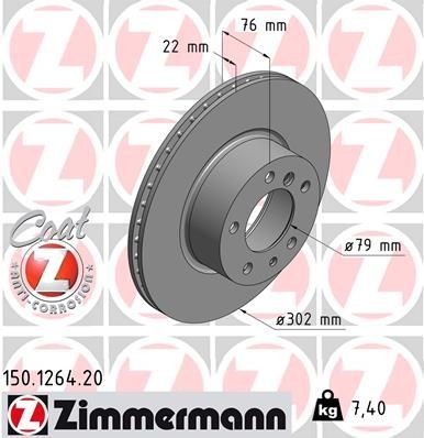 ZIMMERMANN COAT Z 150.1264.20 Bremsscheibe Bremsscheibendicke: 22mm, Felge: 5-loch, Ø: 302mm, Ø: 302mm