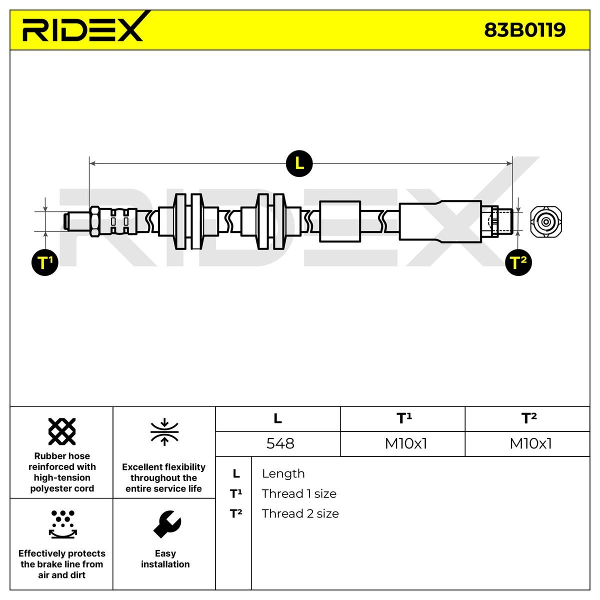 RIDEX Flexible De Frein 83B0119 Durite De Frein BMW,3 E90,1 E87,3 Touring E91,3 Coupé E92,1 E81,3 De